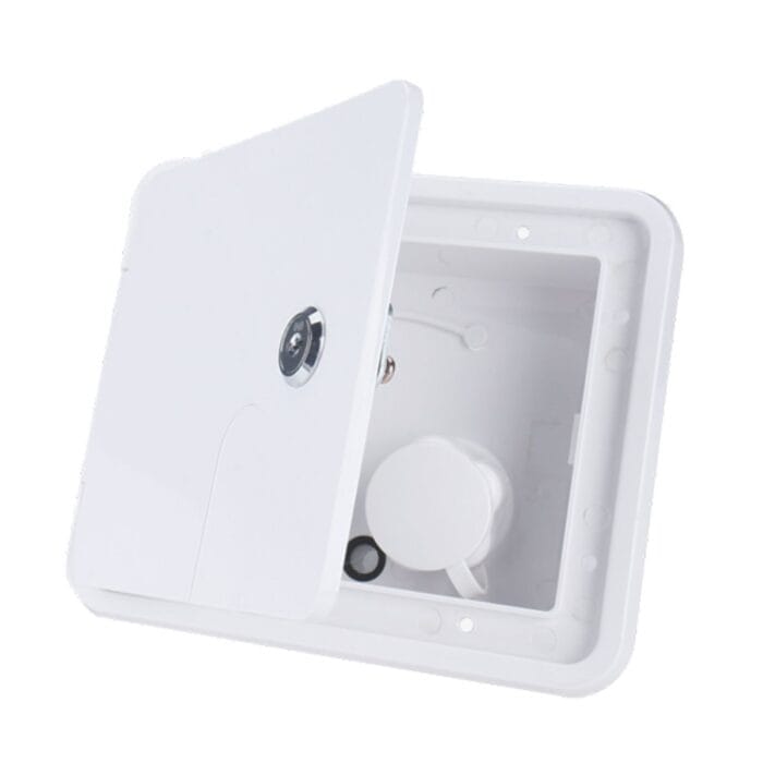 ESCOTILHA PARA ENTRADA DE ÁGUA COM CHAVE 166X108X76MM BRANCO